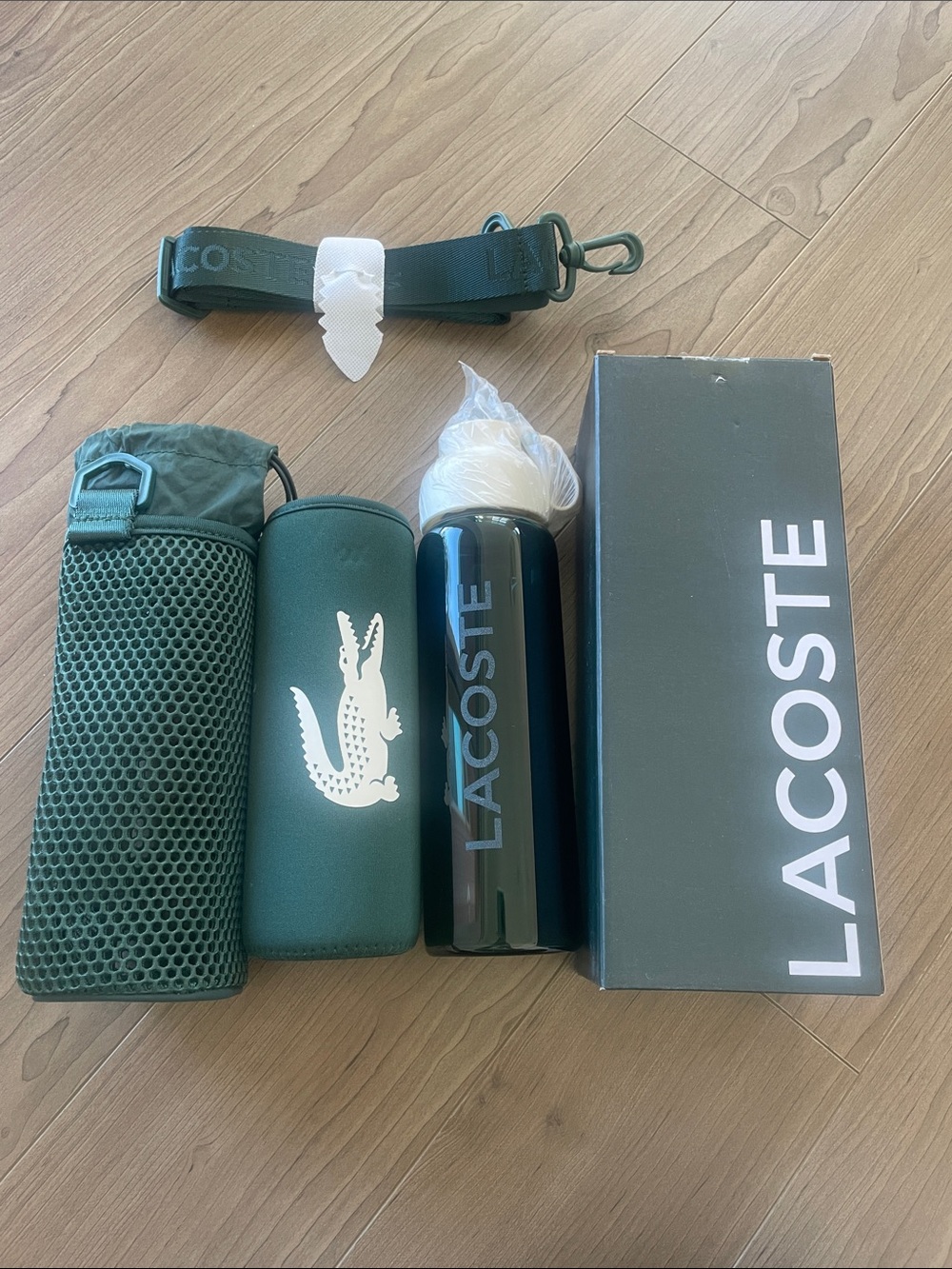 Lacoste Dark Green Men's Case-Style Water Bottle Sleeve & Strap Set